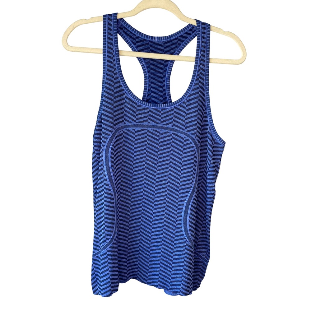 Lululemon‎ Swiftly Tech Racerback Tank Top Blue Chevron Stripe Size 8